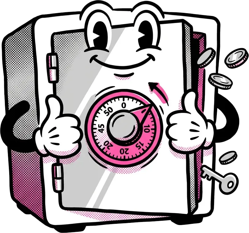 Safe service icon, a smiling safe with a combination dial